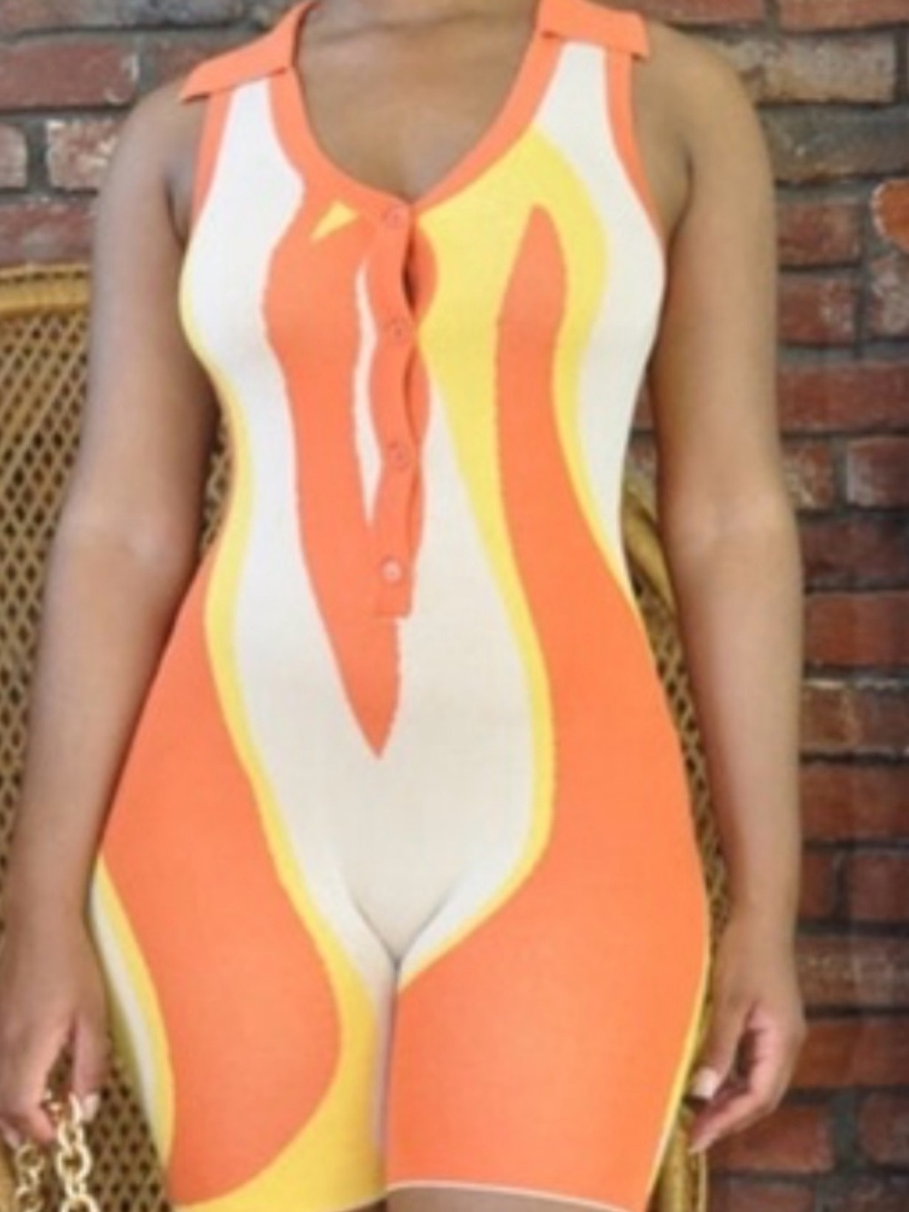 Rehab Orange and Cream Girls' One-Piece Romper